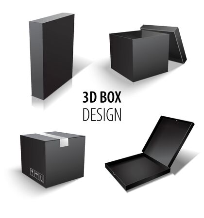 Carton packaging 3d black box set.のイラスト素材