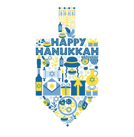 Jewish holiday Hanukkah greeting card traditional Chanukah symbolsのイラスト素材