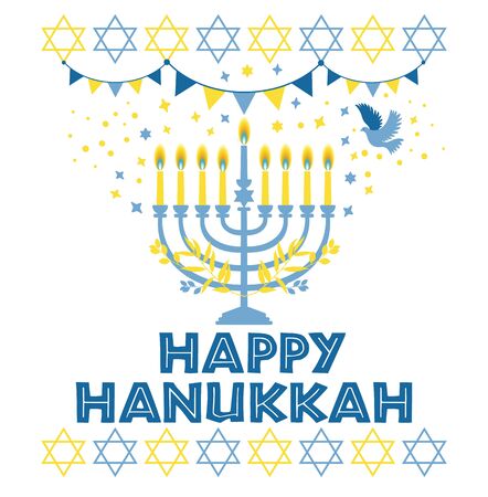 Jewish holiday Hanukkah greeting card traditional Chanukah symbolsのイラスト素材
