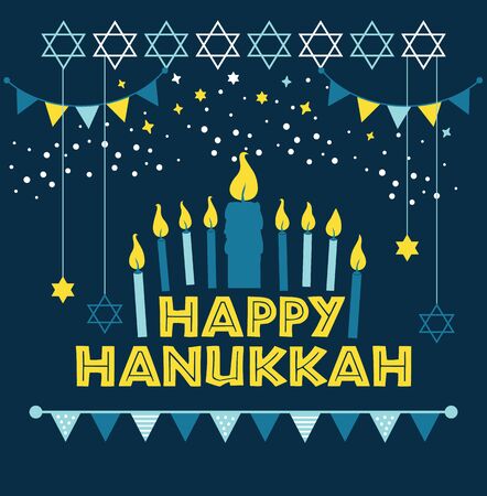 Jewish holiday Hanukkah greeting card traditional Chanukah symbolsのイラスト素材