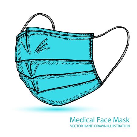 Breathing medical respiratory mask. Hospital or pollution protect face masking. Vector hand drawn illustration.のイラスト素材