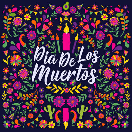 Dias de los Muertos typography banner vector. In English Translate - Feast of death. Mexico design for fiesta cards or party invitation, poster. Lettering poster.のイラスト素材