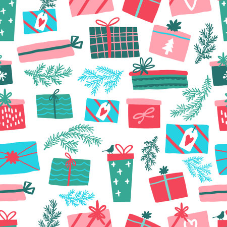 Seamless pattern of colorful gift