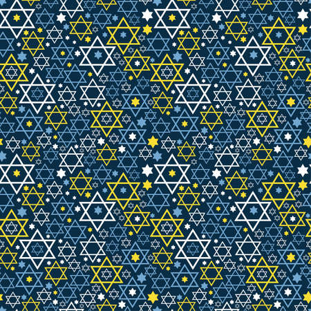 Seamless pattern. Star of David. Vector thematic texture on blue. Hanukkah surface design.のイラスト素材