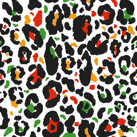 Vector seamless kwanzaa pattern with colored leopard print. Animal print. Cheetah african print on white background.のイラスト素材