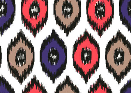 Uzbek ikat seamless pattern-traditional silk fabric in Uzbekistan. Handmade textile print product. Using in fashion industry surface patternのイラスト素材