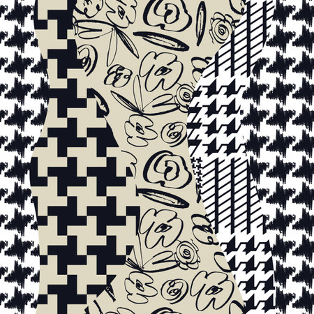 Kintsugi japanese style black and white modern patchwork collage mixed with geometric pattern,...