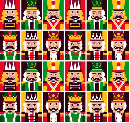 Christmas Nutcrackers Vector Illustration. Seamless new year pattern with toy soldiers.のイラスト素材