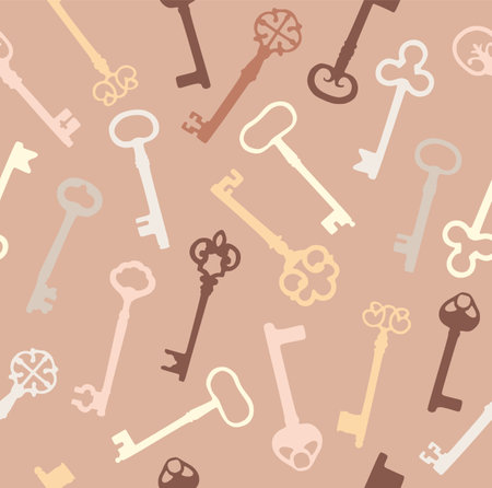 Vintage seamless pattern with different antique keys on pinkのイラスト素材