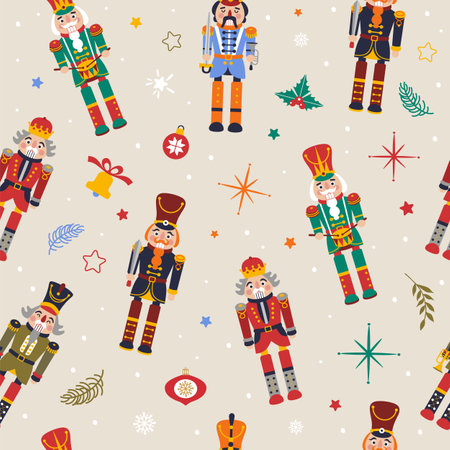 Seamless Christmas Pattern with Nutcrackers in Vector.のイラスト素材