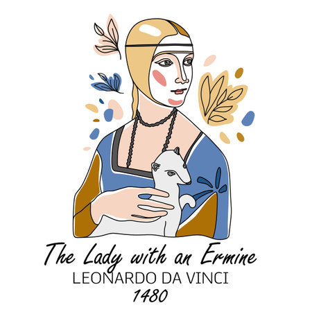 December. 06, 2022 The Lady with an Ermine. Vector minimal line hand drawn illustration.のイラスト素材