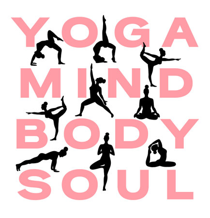 Contours of women in the yoga poses on a letters. Trend contemporary poster.のイラスト素材