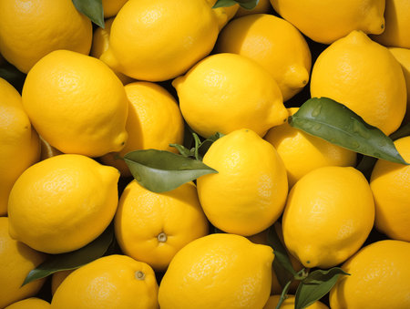 lemon close up. lemon harvest. many yellow lemons.の素材