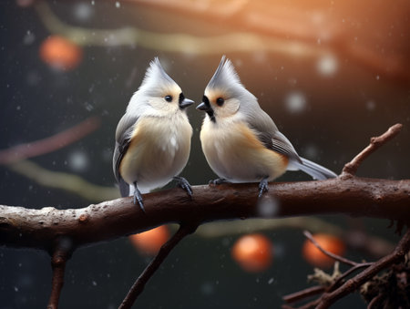 bluebirds on a branch on grey background wood landscape animalの素材