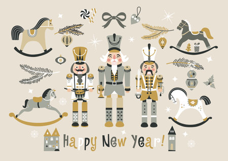 Christmas Nutcrackers Vector Illustration on Light Backgroundのイラスト素材