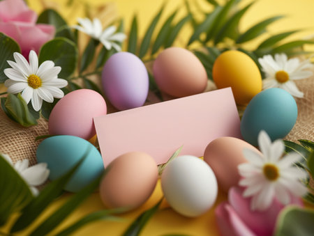 Happy Easter. Congratulatory easter background. Easter eggsの素材