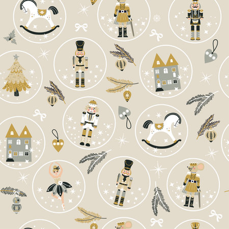 Seamless Christmas Pattern with Nutcrackers in Vector.のイラスト素材