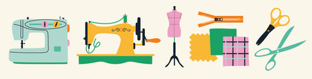 Set of sewing tools iconsのイラスト素材