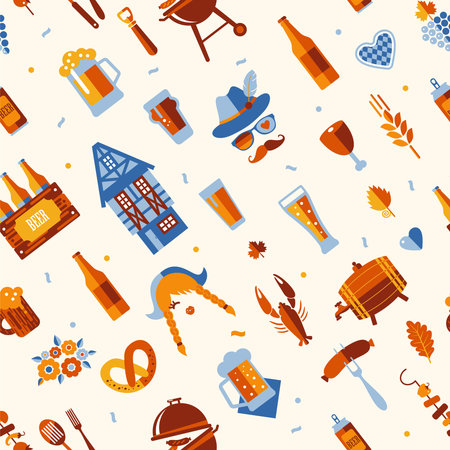 Oktoberfest flyer, banner. Beer festival pattern designのイラスト素材