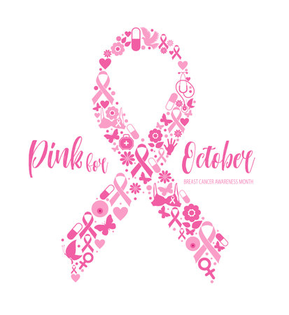 Breast cancer awareness pink ribbon. Banner template design.のイラスト素材