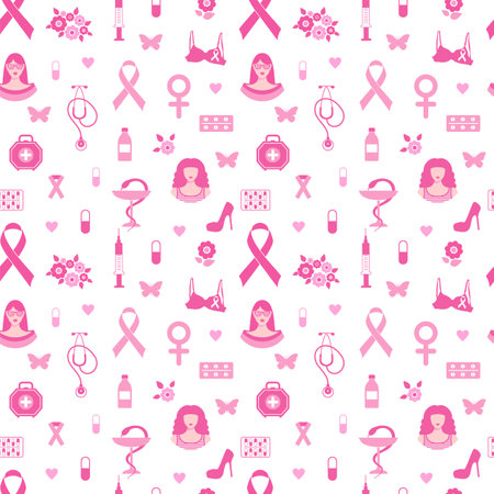 Breast cancer seamless pattern awareness pink ribbon. October is Breast Cancer Awareness Month.のイラスト素材