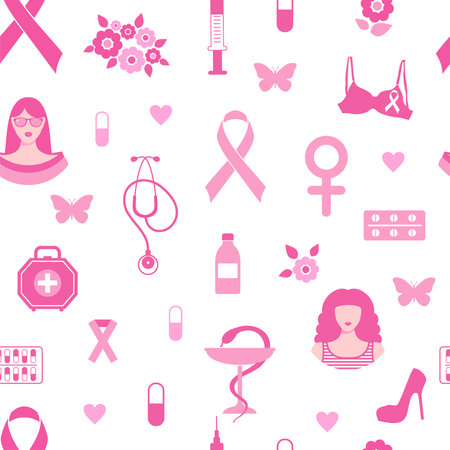 Breast cancer seamless pattern awareness pink ribbon. October is Breast Cancer Awareness Month.のイラスト素材