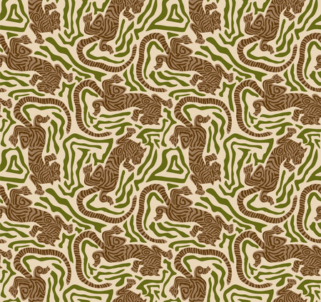 Tiger Art Seamless Pattern Wallpaper illustration Vector, Safari Wildlife, Tiger Seamless Pattern, Tiger Print, Animal Printのイラスト素材