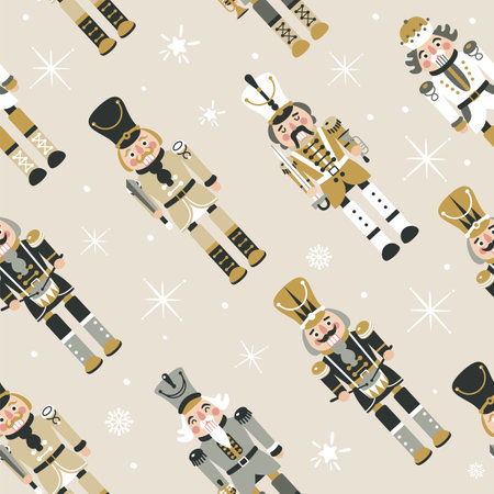 Seamless Christmas Pattern with Nutcrackers in Vector.のイラスト素材