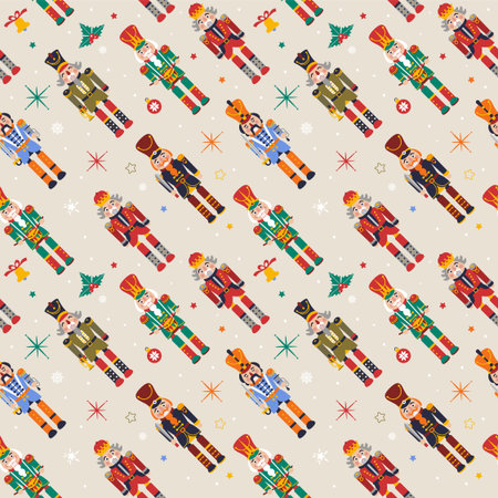 Seamless Christmas Pattern with Nutcrackers in Vector.