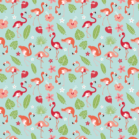 Pattern with pink flamingos. Pink flamingo in flat style. Seamless pattern for textile, wrapping paper, background.のイラスト素材