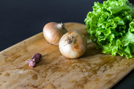 vegetables on a wooden boardの写真素材