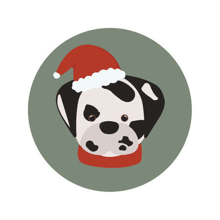 Dalmatian dog in red hat and scarf on green backgroundのイラスト素材