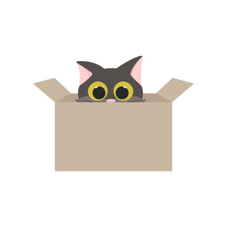 Cute cat in a box. vector animal. pet characterのイラスト素材