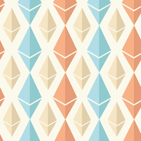 Seamless pattern with colorful octahedrons flat style, vector illustration. Pastel colors, light background. Geometric ornament, abstract stylish textureのイラスト素材