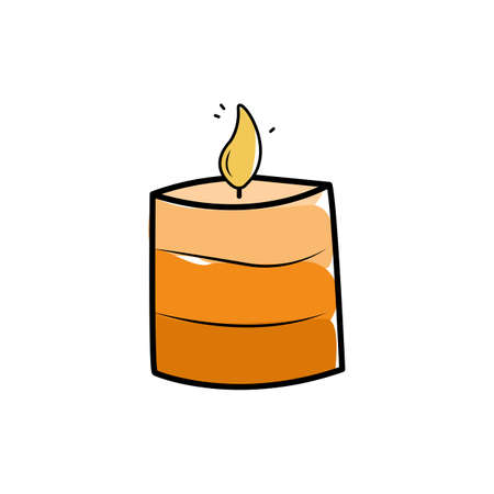Colorful simple candle sign doodle style, vector illustration isolated on white background. Aromatherapy, relaxation design element. Burning aroma candle, outlineのイラスト素材