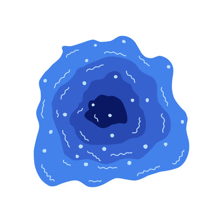 Hand drawn abstract shades of blue shape with geometric lines and dots flat style, vector...