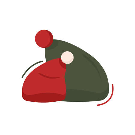 Red and green Christmas hats with pompoms flat style, vector illustration isolated on white background. Cute decoration for holiday celebration, design elementのイラスト素材