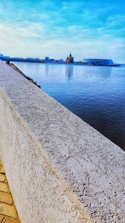 View of the Oka River, Nizhne-Volzhskaya embankment, Nizhny Novgorod, Russiaの写真素材