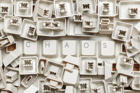Word chaos from a heap of computer keysの写真素材