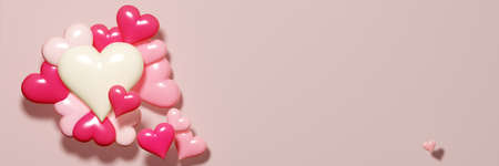 Valentine's day banner. A large white heart surrounded by pink hearts on a colored background. 3D renderingの写真素材