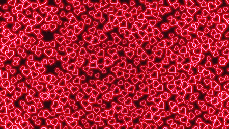 Valentines day and birthday. Background from neon glow effect many hearts on a purple background. 3D renderingの写真素材