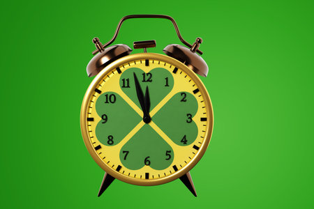 Saint Patrick's Day. Alarm clock close-up on a green background