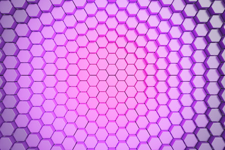 Mosaic of hexagonal honeycombs. Violet abstract background.3d renderingの写真素材