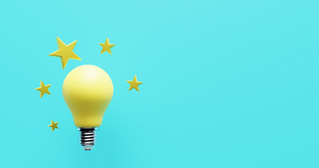 Light bulb and stars. Ideas sudden awareness realization, brainstorming.3d renderingの写真素材