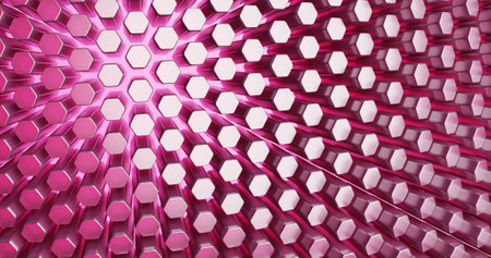 Futuristic surface from geometric blocks with glitter, texture from hexagons. 3d renderingの写真素材