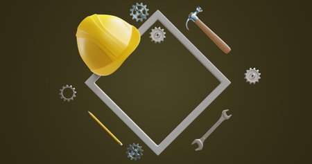 Happy Labor Day. Frame protective helmet working tools. 3d renderingの写真素材