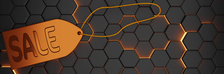 Black Friday banner.Tag with sale inscription on hexagonal black background. 3D rendering