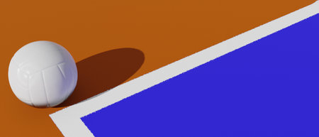 Volleyball on the court. Banner 3d renderingの写真素材