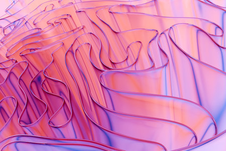 Glass pink waves, curved transparent layers. Abstract background 3d renderingの写真素材