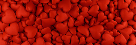 Many red hearts. Romantic Valentine's Day background. 3D rendering